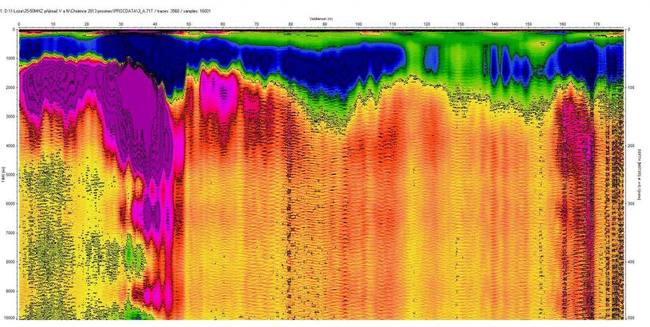Chrámce, test. měření do 500m u lomu na porcelanity. Pohled do 500m, Chrámce, porcelanity.
